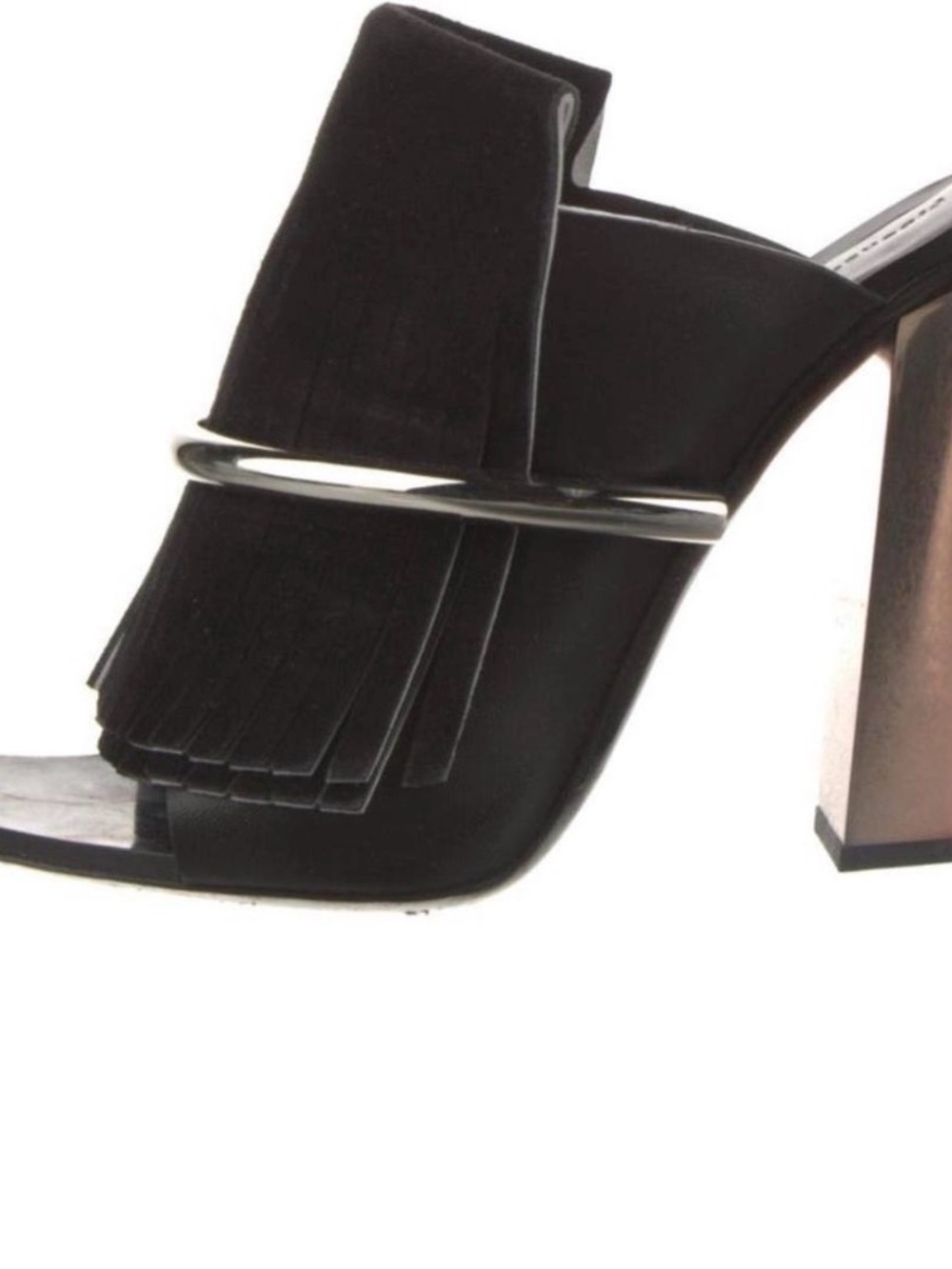 Proenza Schouler Fringe Detail Lug Sole Platform Loafers Black Leather Size 37